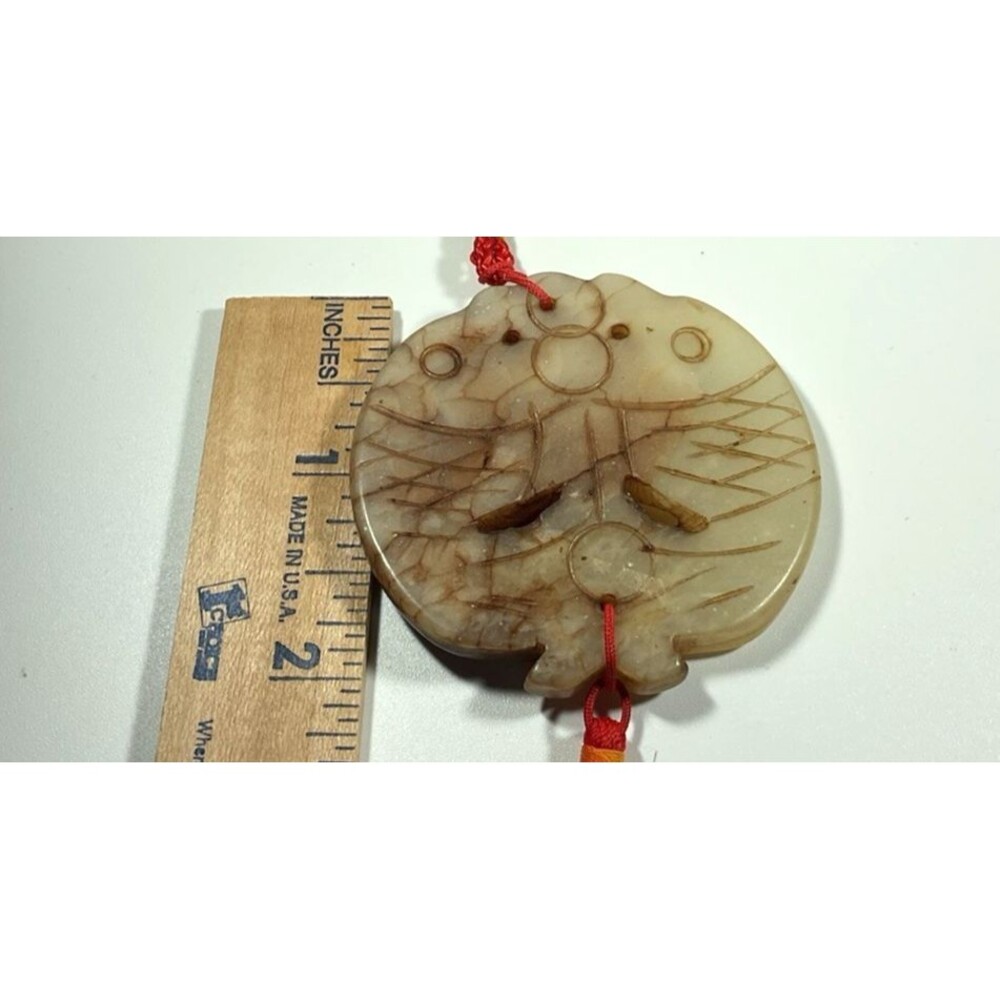 Two Fish Antique Chinese Jade Window Hanger Pendant Twins Hand Carved Art EUC - Picture 7 of 9